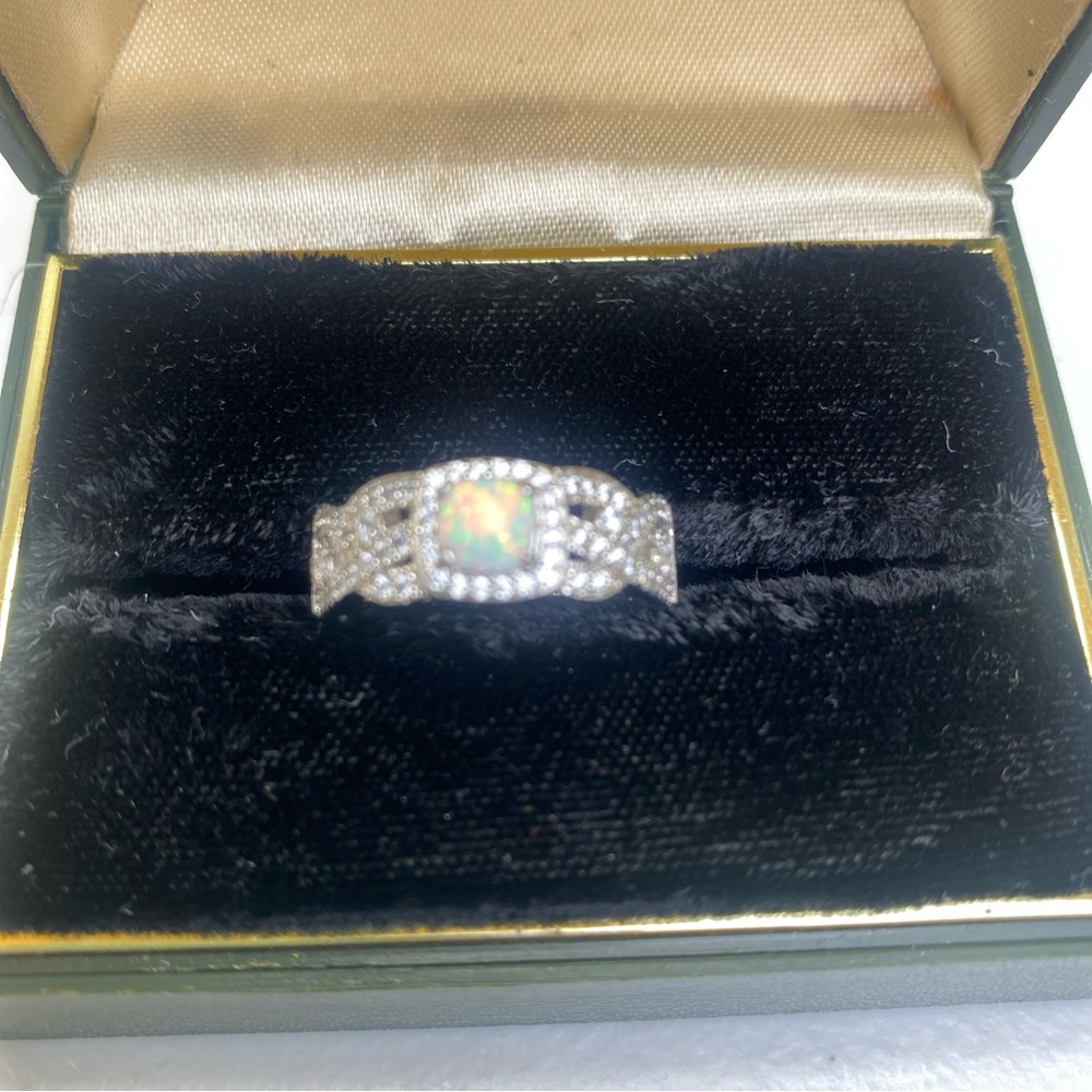 Sterling Silver 925 Lab Created Opal CZ Ring SZ 8.5 Signed Ryze